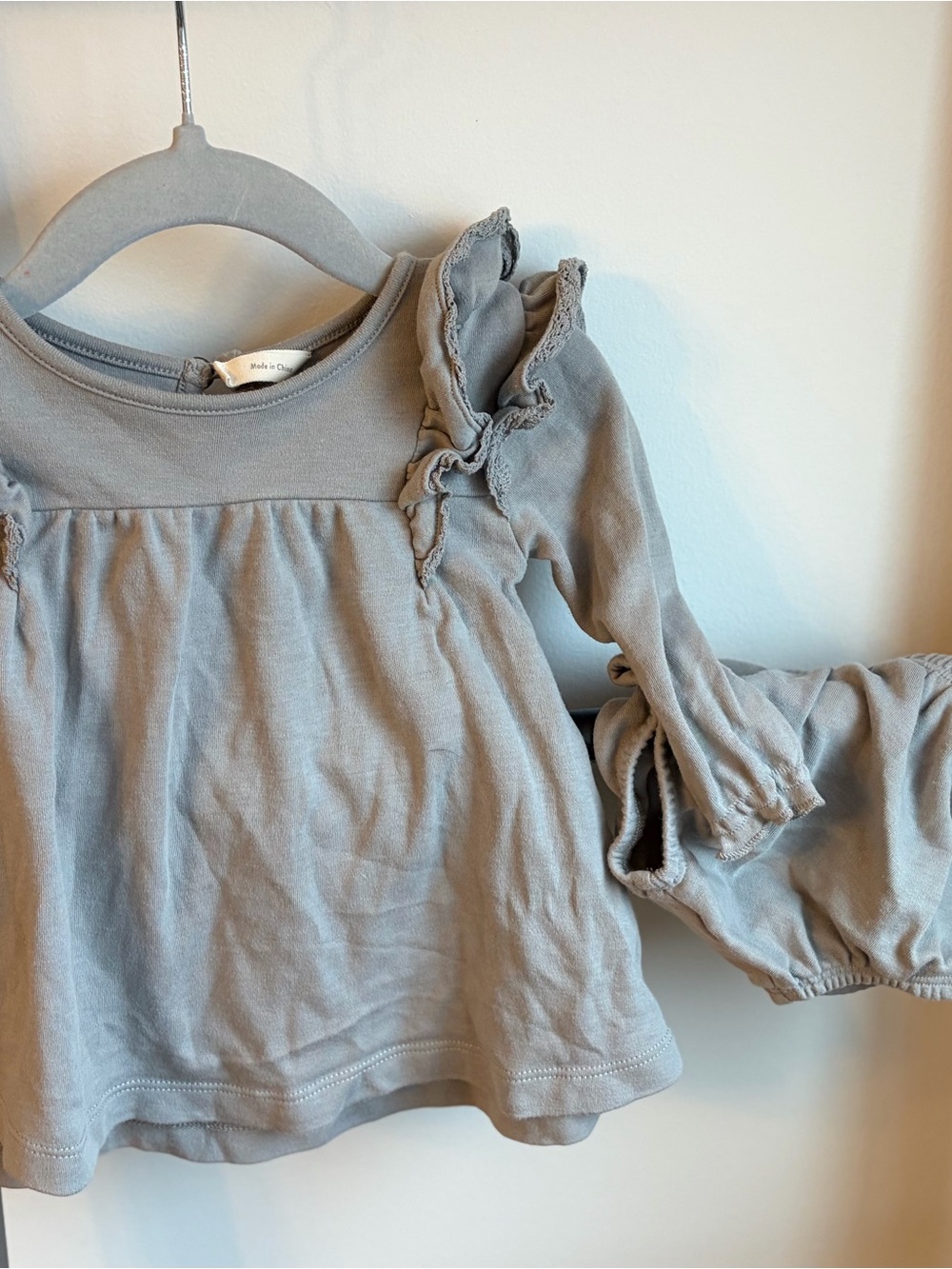 Baby Girls' Ruffle Long-Sleeve Dress and Bloomers - Light Gray